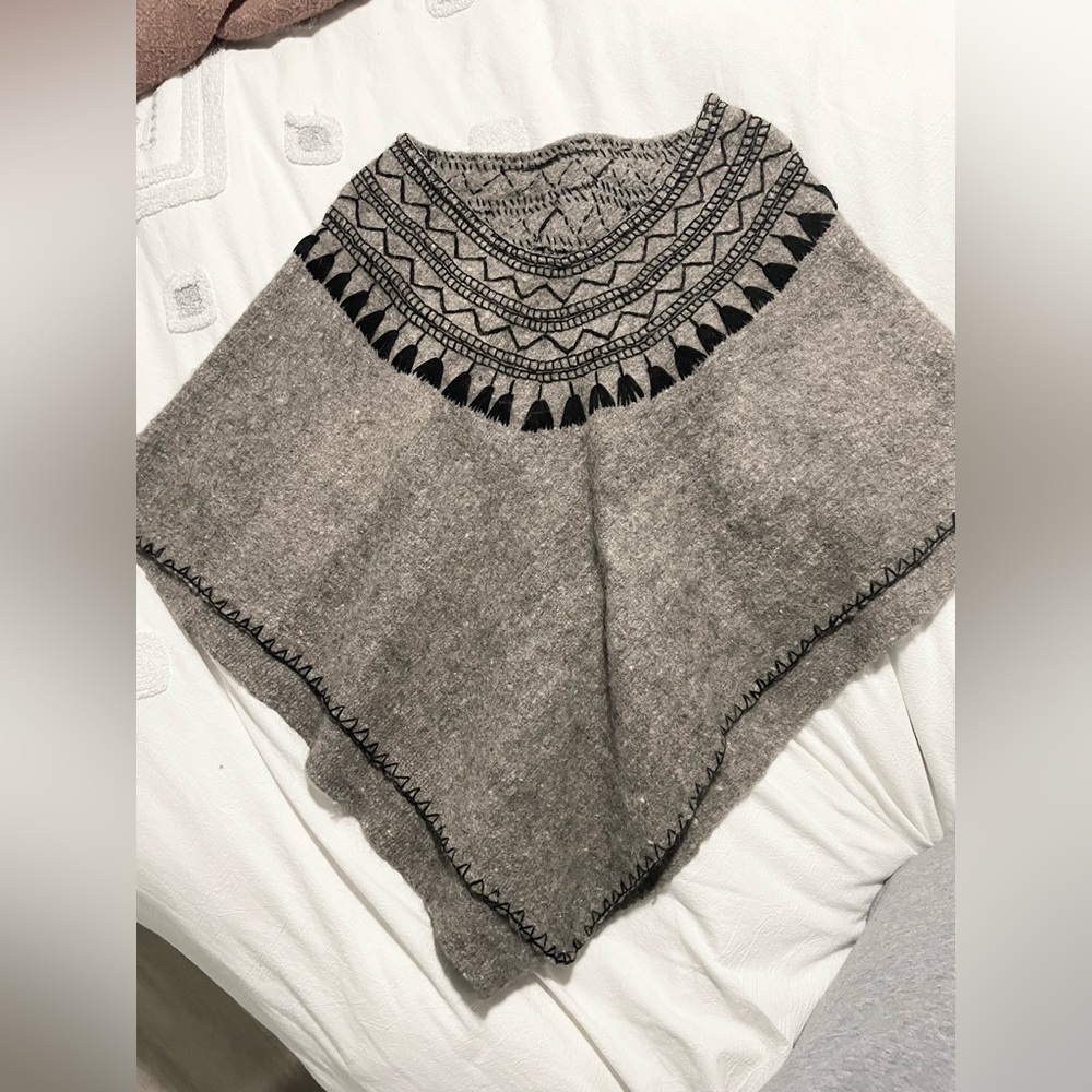 100% wool pancho hand stitched from artisan market in oaxaca